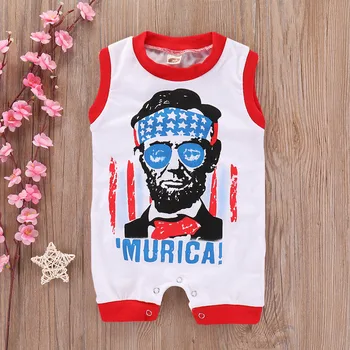 

Newborn Baby Clothes Boys Jumpsuit Summer Infant Baby Boys Cartoon Print Sleeveless Jumpsuit Toddler Kids Patriotic Romper