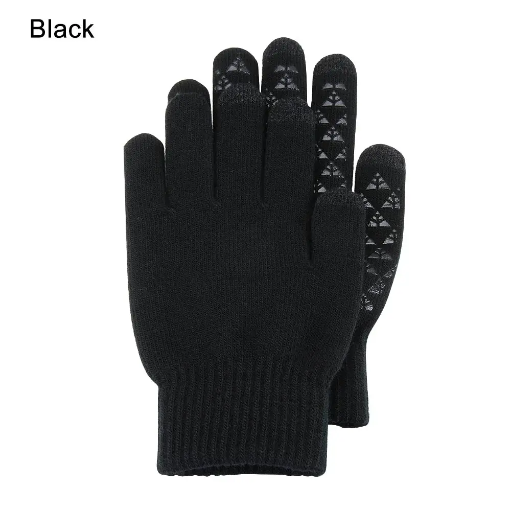 black 5 1 пара, мужские утолщенные вязаные перчатки для экрана телефона, мужские зимние осенние теплые шерстяные кашемировые однотонные перчатки, мужские перчатки, деловые перчатки - Цвет: black 5