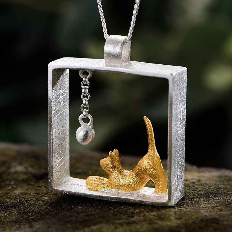 Lotus Fun реальные 925 серебро ручной работы Fine Jewelry Творческий кошка игры шары кулон