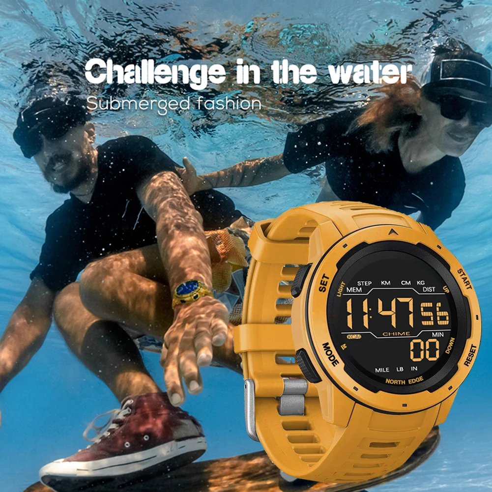 

NORTH EDGE Men Digital Watch Men's Sports Watches Dual Time Pedometer Alarm Clock Waterproof 50M Digital Watch Military Clock