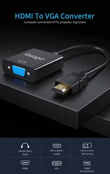 

Essager HDMI to VGA Adapter Cable 1080P HDMI Male to VGA Female Jack 3.5 mm Converter Video Aux Audio Splitter For Laptop PS4 TV