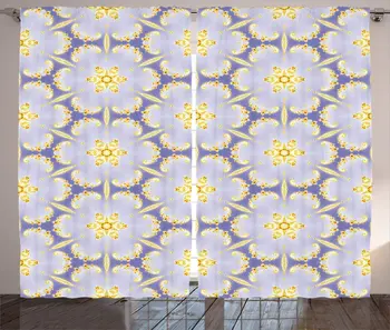

Fractal Window Curtains Ikat Pattern Inspired Unusual Symmetric Flowers Boho Blooms Print Living Room Decor Bedroom Yellow