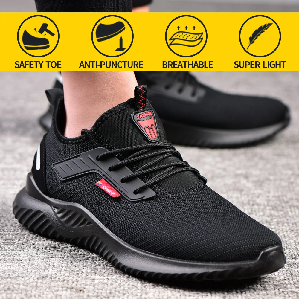 Zapatos de seguridad para el trabajo, zapatillas ligeras y transpirables con punta de acero a prueba de perforaciones, para hombres y mujeres