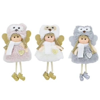 

3 PCs Tree Ornaments Angel Owl Doll Pendant Hanging Christmas Decoration Christmas Crafs Plush Elf Doll Pink Grey White