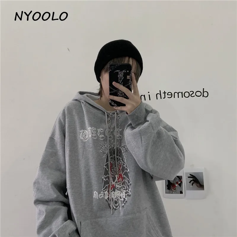 NYOOLO Harajuku стиль ужас кровавый с буквенным принтом толстые теплые толстовки с капюшоном на осень и зиму свободные вязаные пуловеры с капюшоном Толстовка для мужчин и женщин