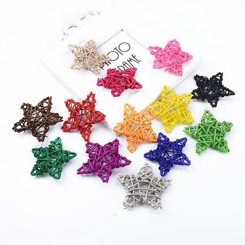 Rattan Stars Christmas Tree Hanging Decor Set Creative Rattan Ornament DIY Party Decor Accessories 5Pcs/Set christmas tree decoration christmas star decoration