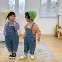 Новое поступление, джинсовый комбинезон для мальчиков и девочек, Осенняя детская одежда, джинсовые штаны для малышей 1-6 лет