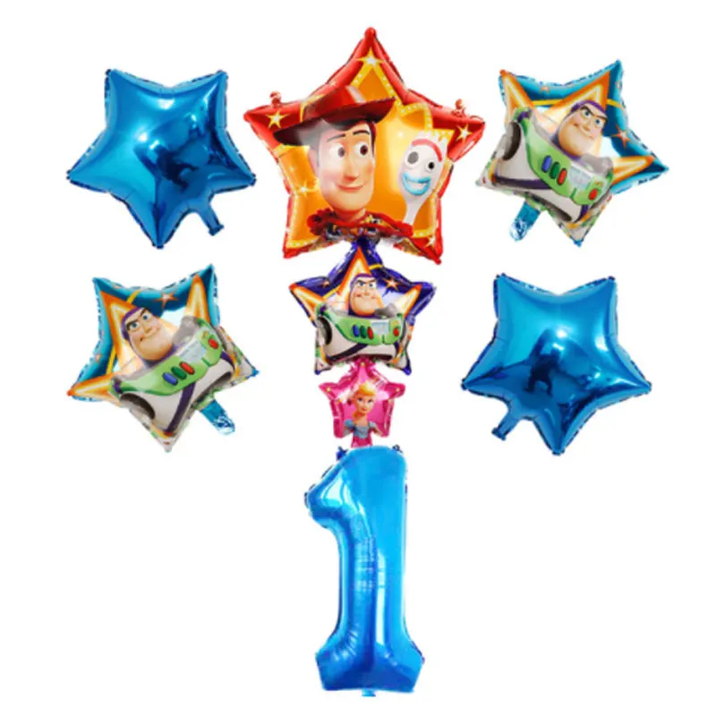 Toy Story4 Набор предметов на день рождения, вечерние тарелки, столовые приборы, бумажные соломинки, скатерть, салфетки на день рождения, украшение флага - Цвет: balloon-set-1-6pcs
