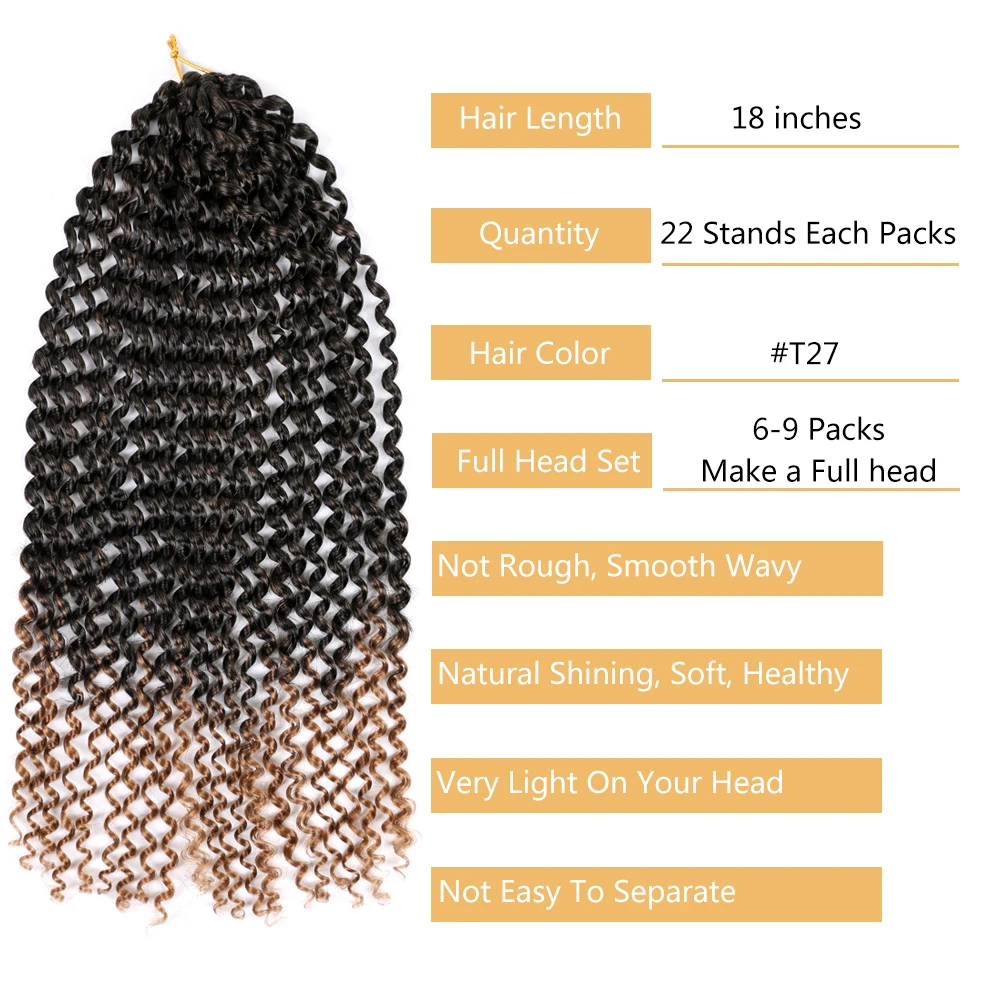 DAIRESS 18" Passion Twist Hair Ombre Color Water Wave Crochet Braids Synthetic Hair Extensions Passion Twist Crochet Hair
