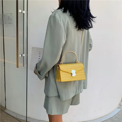 small yellow Женские сумки через плечо с каменным узором из искусственной кожи, мини-сумка через плечо с металлической ручкой, женские дорожные сумки - Цвет: small yellow
