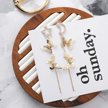 

2020 European and American Retro Exaggerated Fashion Hollow Butterfly Tassel Earrings Rhinestone Stars Moon Long Earrings Female