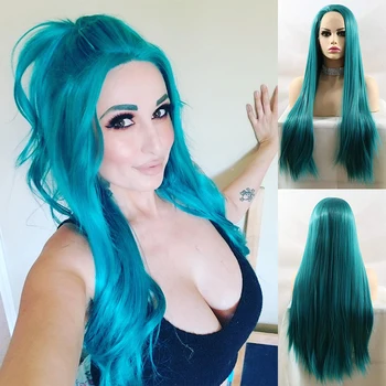 

Fantasy Beauty Teal Blue Lace Front Wig Heat Resistant Fiber Hair Synthetic Lace Front Wigs Straight Glueless Wigs For Women
