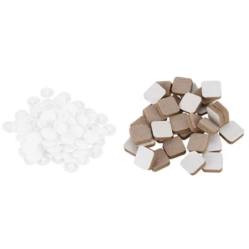 

100 Pcs Screws Plastic Cover Case 17mm X 6.5mm White & 32 Pcs Felt Floor Protector Pads Chair Table Legs Protector