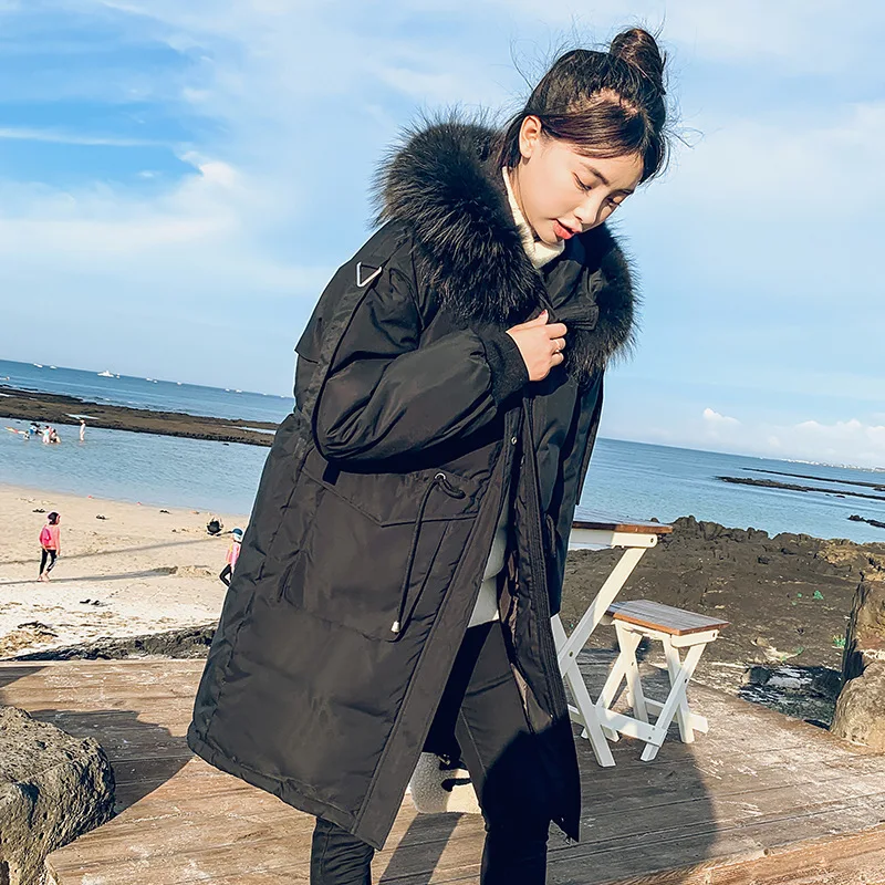 Winter jacket women Korean Version Mid-long Three-dimensional Pocket Large Hair Collar Down Cotton Clothes