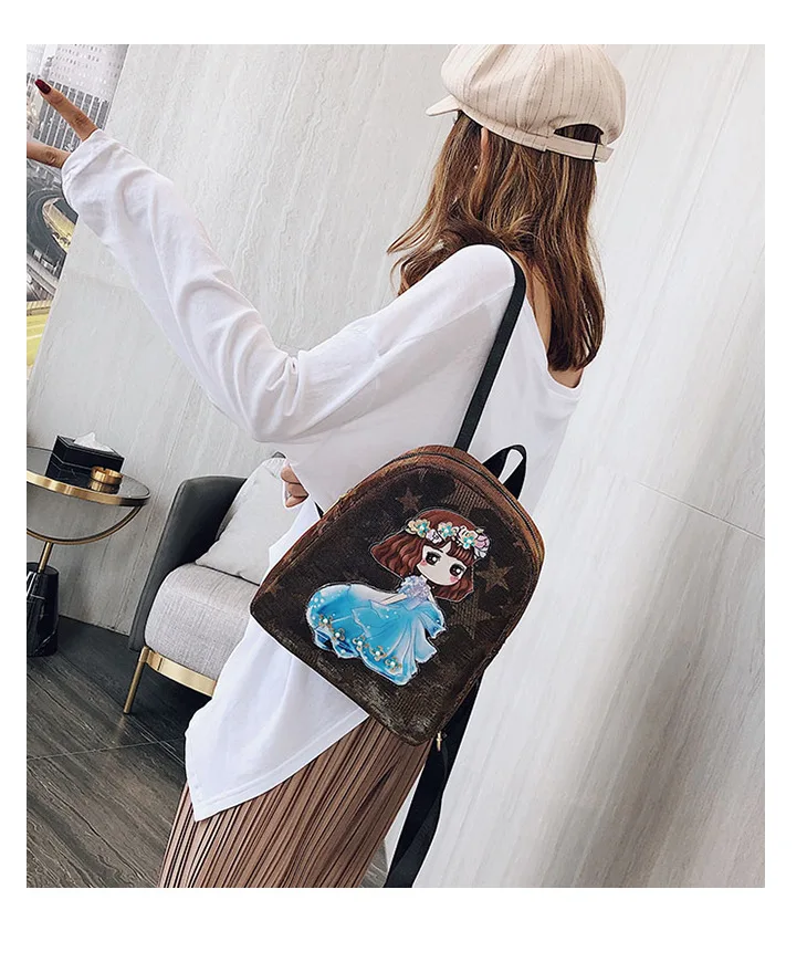 Cartoon Princess Backpack Casual Children GIRL'S School Bag Pearl Backpack Mini Japanese Korean Double Back