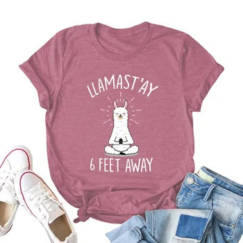 

LLAMA STAY 6 Feet Away T Shirt Graphic Tees Women Streetwear Girls 2020 Aesthetic Womens Clothing 2020 LLAMA Print