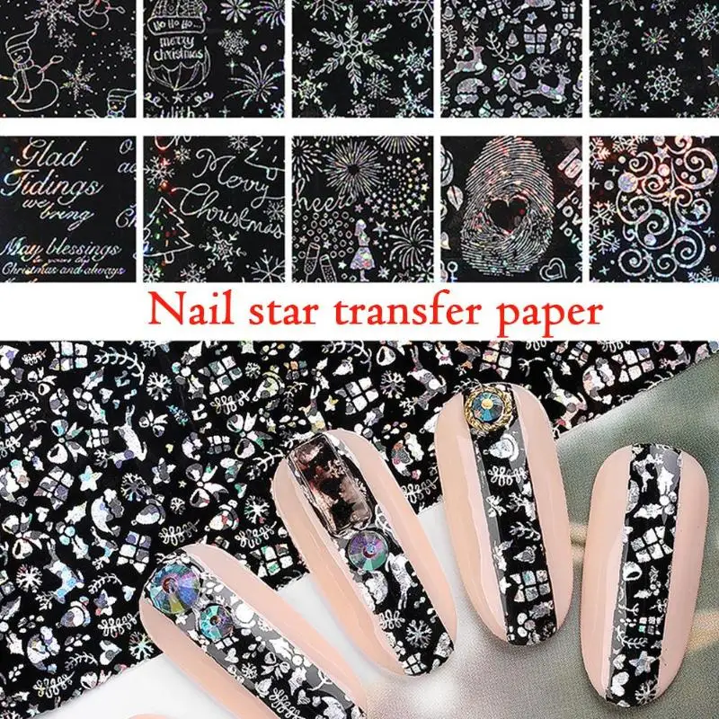 10 шт DIY Рождественская наклейка для ногтей Полное Обертывание дизайн ногтей звезда наклейка "Снежинка" для женщин Красота Маникюр украшение