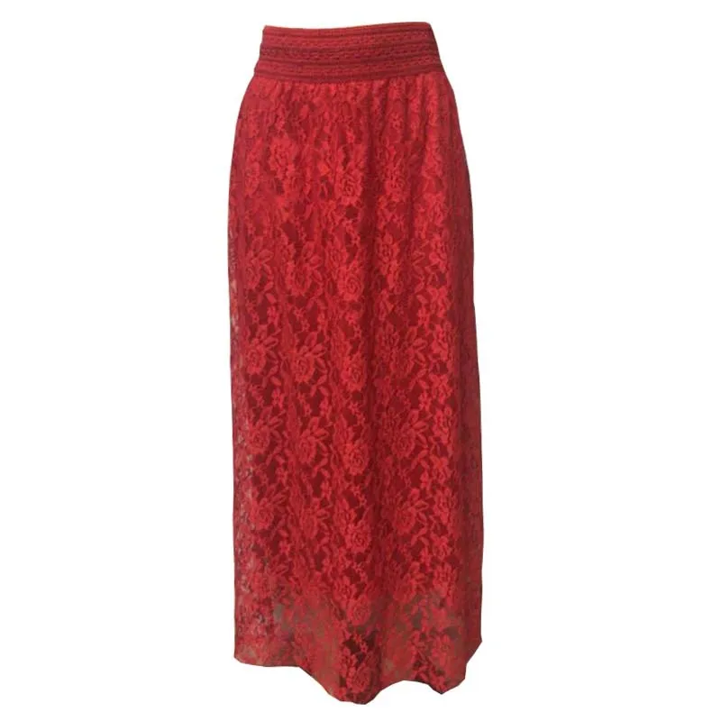 Кружевная юбка средней длины с высокой талией; юбка-зонт; цвет белый, красный, черный, белый, темно-синий; юбки длиной до щиколотки - Цвет: Красный
