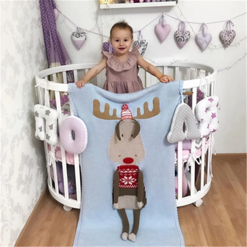 60*120cm Christmas Deer Elk Print Blanket Stereo Ear Blankets Warm Children Crochet Knit Beach Mat Towel Xmas Baby Blanket