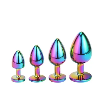 Mini small medium large set Crystal Heart round rose gold rainbow Metal anal beads butt plug Jewelry insert vibrator sex toy 5