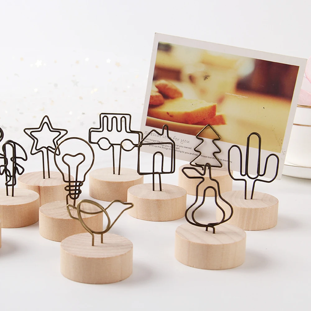 Vintage Wooden Desk Notes Folder Clips Wedding Favors Place Card Holder Table Photo Memo Number Name Clips Message
