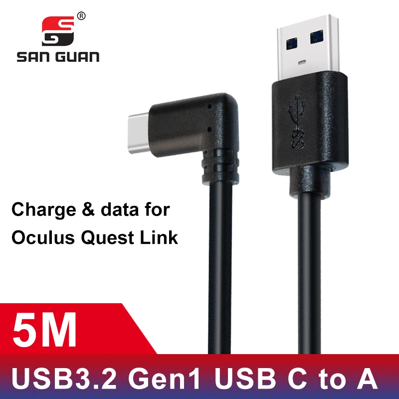Прямоугольный локоть 10 футов usb type-C к кабелю 3 м для VR Oculus Quest гарнитура зарядка данных USB 3,2 Gen 1 для Oculus Rift VR Link