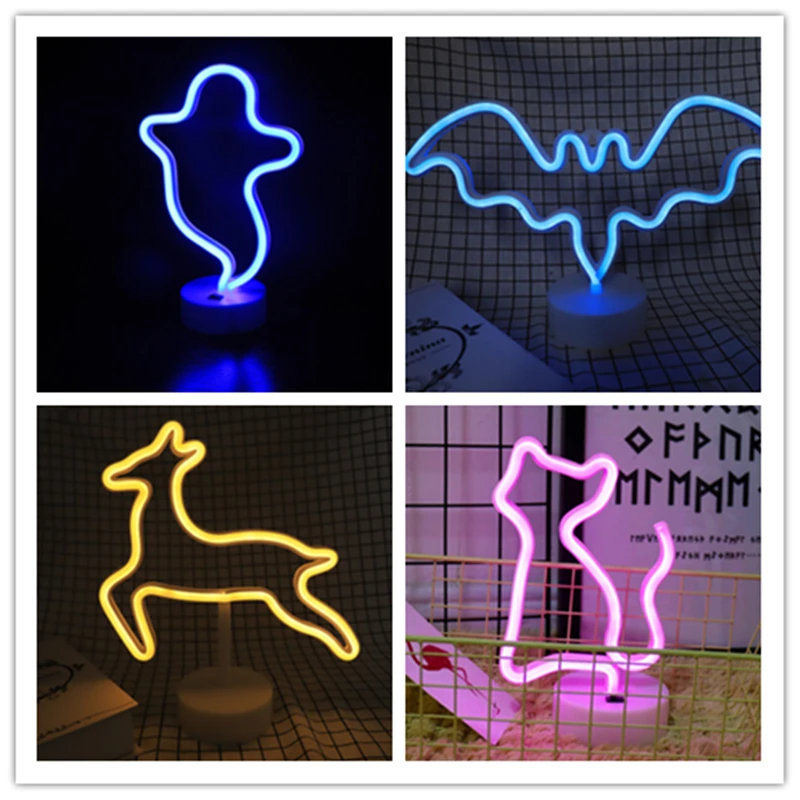 Colorful LED Neon Light Table Lamp Sexy Sign Bat Cat Dinosaur Lovely Lamps Light Up Signs Home Bedroom Holiday Party Neon Decor