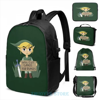 

Funny Graphic print Looking For Work - Legend of Zelda USB Charge Backpack men School bags Women bag Travel laptop bag