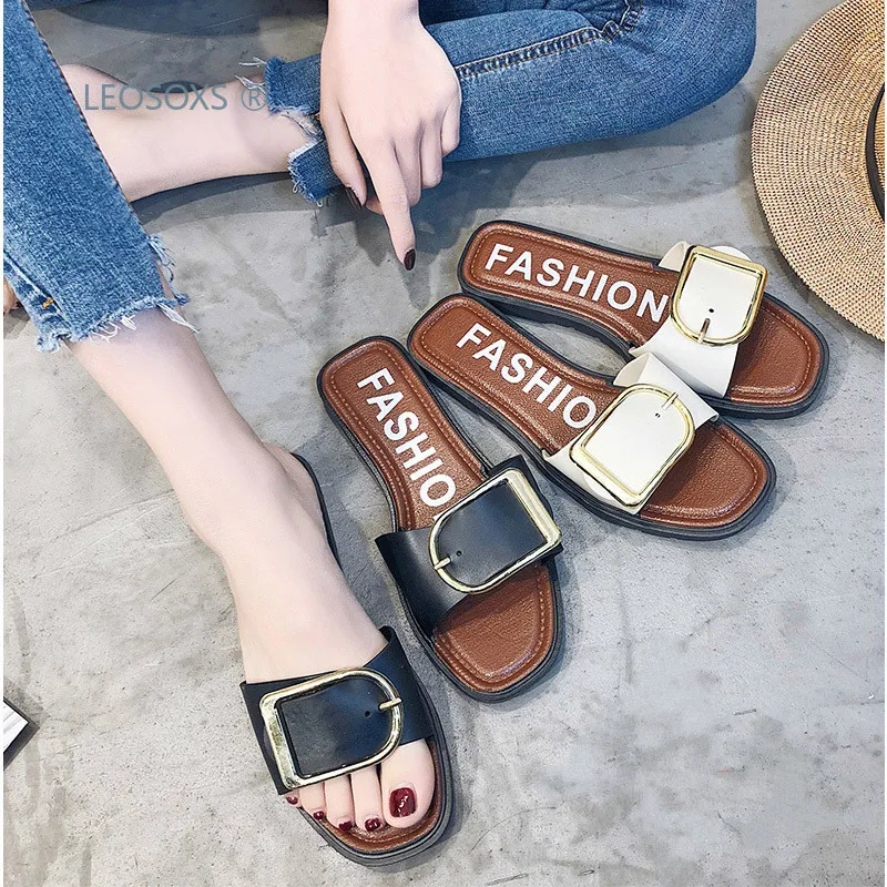 

Women's Sandals Outer Wear Low Heel Casual Versatile Shoe Hardware Fastener Buckle European And American Style
