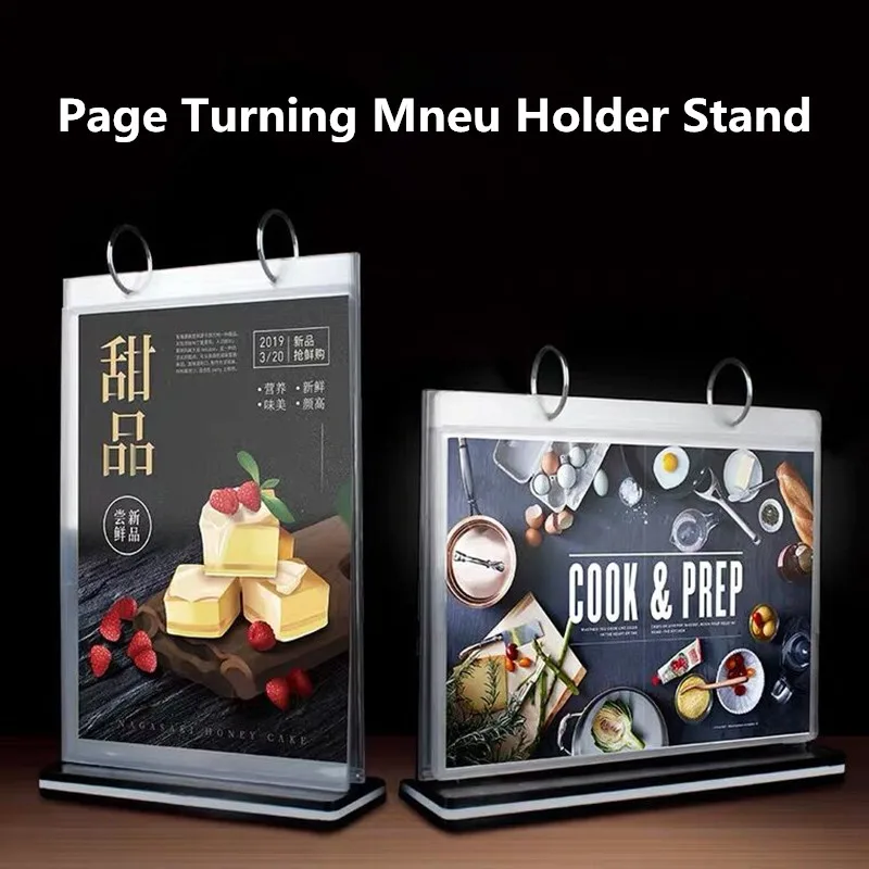 

A6 Page Turning Double Sided T Shape Tabletop Plastic Sign Holder Display Stand Restaurants Menu Paper Ad Photo Frames