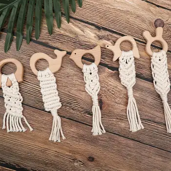 

Organic Macrame Teether Boho Teething Ring Baby Sensory Toy Natural Cotton Teething Toy Gender Neutral Baby Toy for Newborn