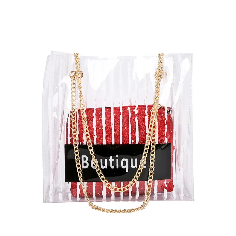 

2019 Transparent Bag Women's New Style Fashion Waterproof Different Size Bags Korean-style Western Style Fashion Bag Shoulder Ba