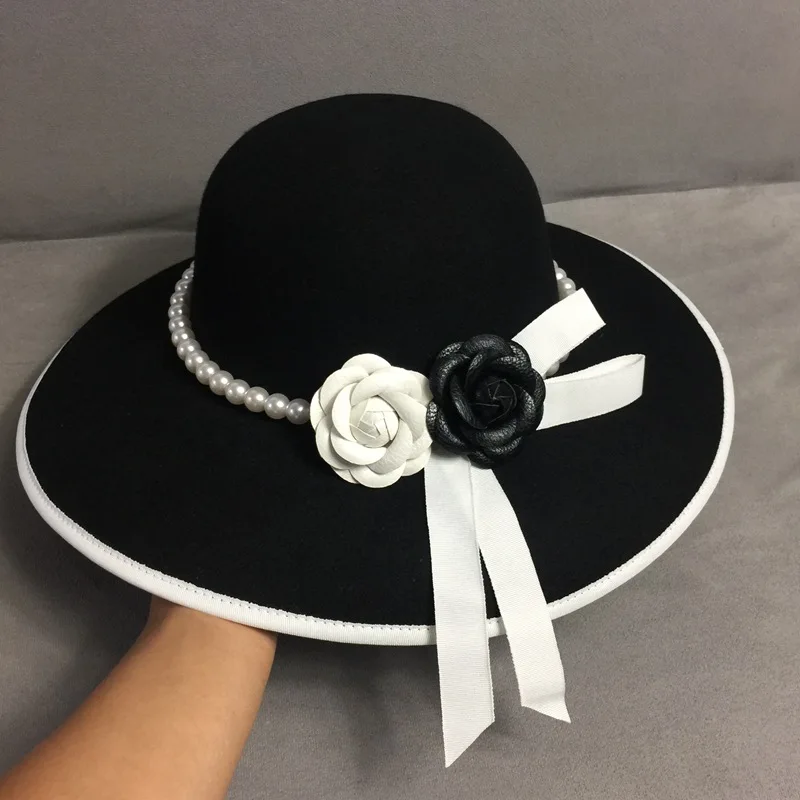 Официальная шляпа-федора с широкими полями белого и черного цветов, жемчужная лента, шерсть, фетровая флоппи женская свадебная церковная шляпа Porkpie Trilby Hat