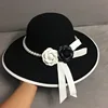 Formal Wide Brim White Black Flower Fedora Hat Pearls Band 100% Wool Felt Floppy Ladies Wedding Church Hat Porkpie Trilby Hat ► Photo 3/6