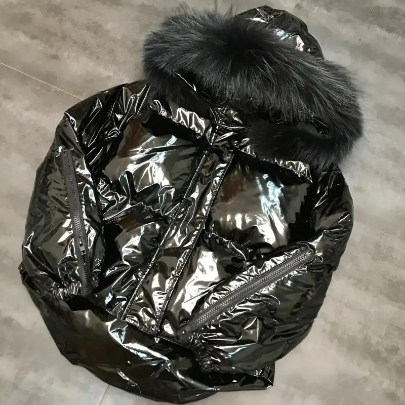 Парка с воротником из натурального меха, Женское пальто, зимнее пальто, большой воротник из лисьего меха, металлический яркий капюшон с хлопковой подкладкой