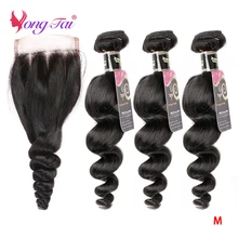 

YuYongtai Hair Brazilian Loose Wave Human Hair Weave 3 Bundles With 4x4 Lace Closure Remy Hair Extension Bundles Medium Ratio
