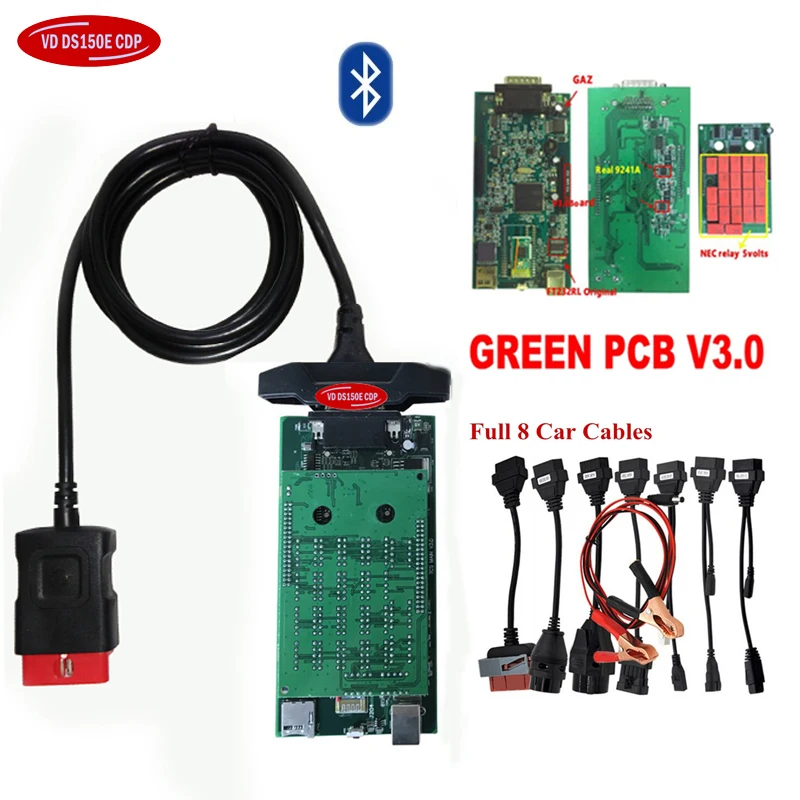 Сканер для delphis vd ds150e cdp 2015R3 keygen bluetooth pro obd2 obdii диагностический инструмент с реле+ 8 шт. автомобильных кабелей