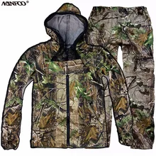 Весна осень Bionic камуфляж охотничий костюм дышащий с капюшоном анти-москитный рыболовный костюм устойчивый к царапинам прочная куртка брюки