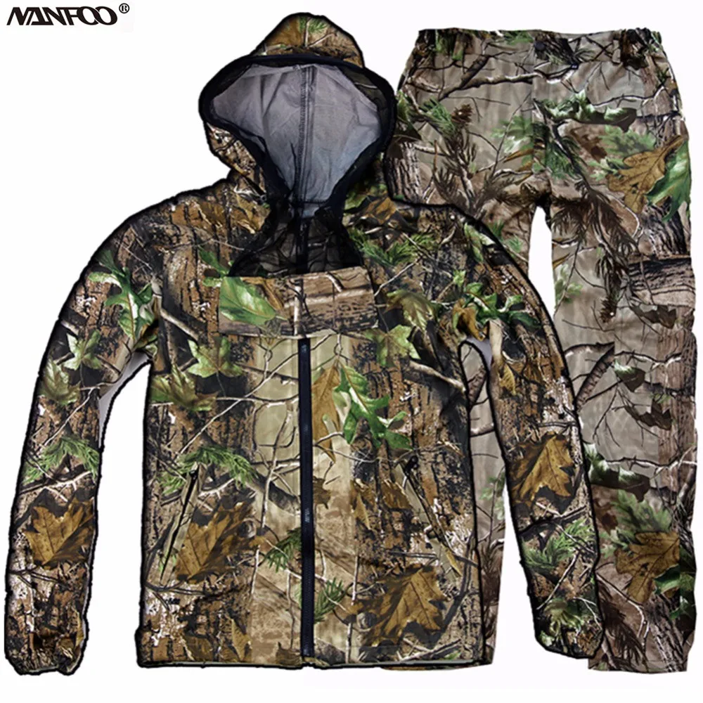 

NEW!! Spring Autumn Bionic Camouflage Hunting Suit Breathable Hooded Anti-mosquito Fishing Suit Scratchproof Durable Jacket Pant