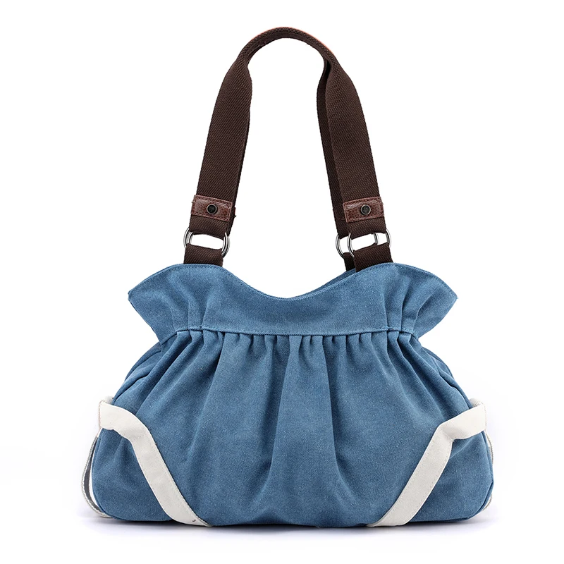 Брендовая большая Повседневная Сумка-тоут с карманами, женская сумка через плечо, прочная переносная холщовая Большая вместительная сумка для женщин - Цвет: Небесно-голубой