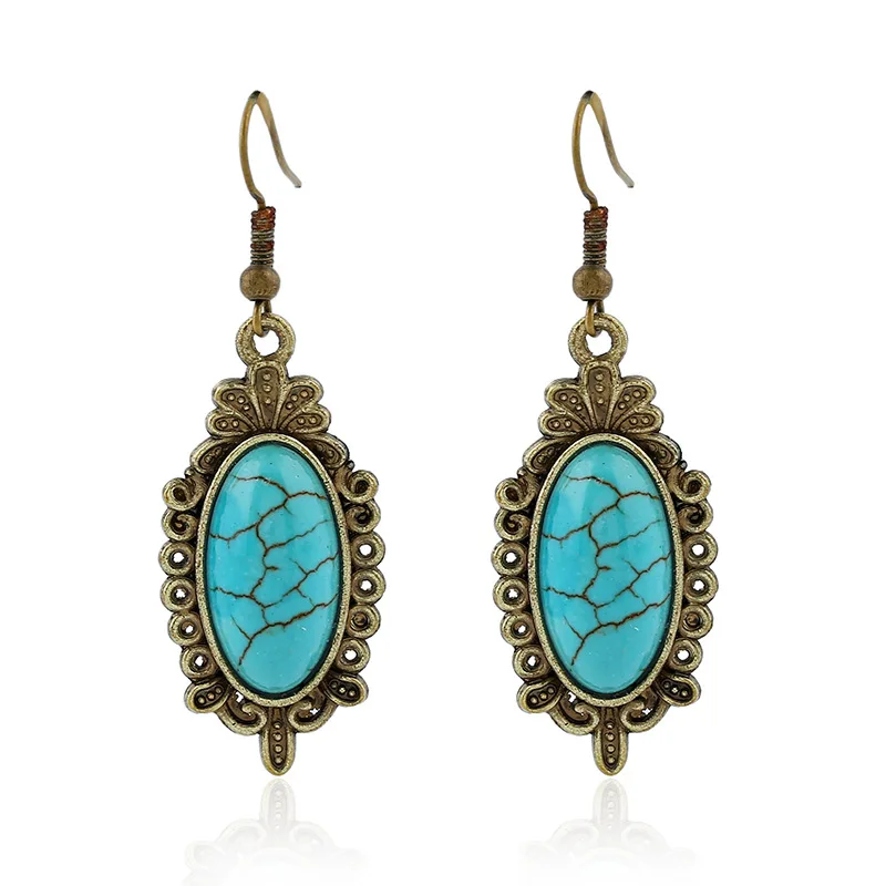 Индийские этнические длинные висячие серьги с натуральным камнем Винтажные 2019