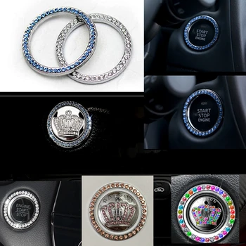 

car metal crown crystal bling styling accessories engine start stop button decoration fits most of cars