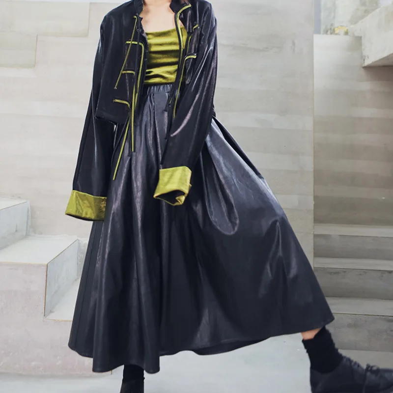 [LANMREM] осенне-зимняя новая модная длинная юбка из искусственной кожи с высокой талией PA745