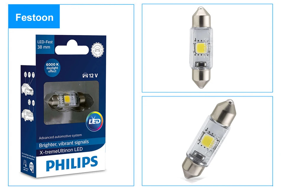 Philips 1 шт Двухцокольная лампа 4000K 38MM 43MM 12B лампы для салона Фэст Т10