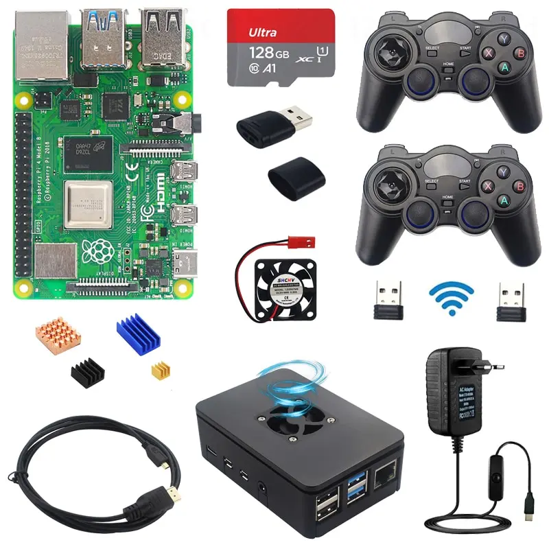Raspberry Pi 4 Модель B игровой комплект 2 8 ГБ ОЗУ + беспроводные геймпады 128 64 32 Гб TF