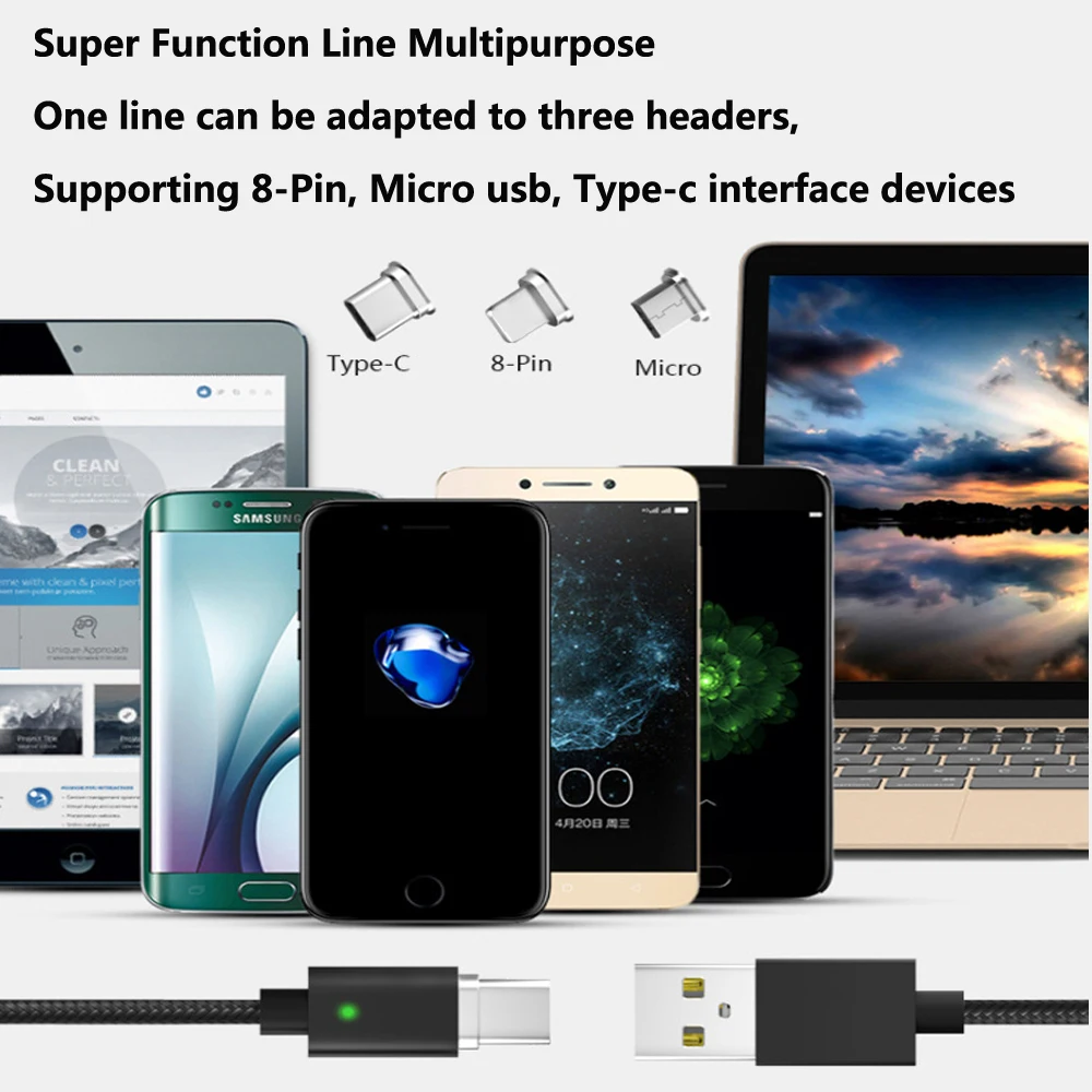 Usb-кабель для зарядки листьев для iPhone X 8 7 6 S Plus samsung S9 S8 3A быстрое магнитное зарядное устройство все микро-usb для устройств на аndroid type C кабель