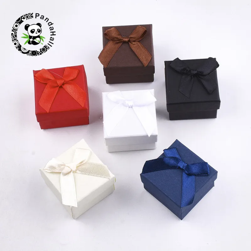 Pandahall 24 шт картонные кольца коробки для коробочка для ювелирных украшений бисер с бантом Разноцветные квадратные 5x5x4 см - Цвет: 09