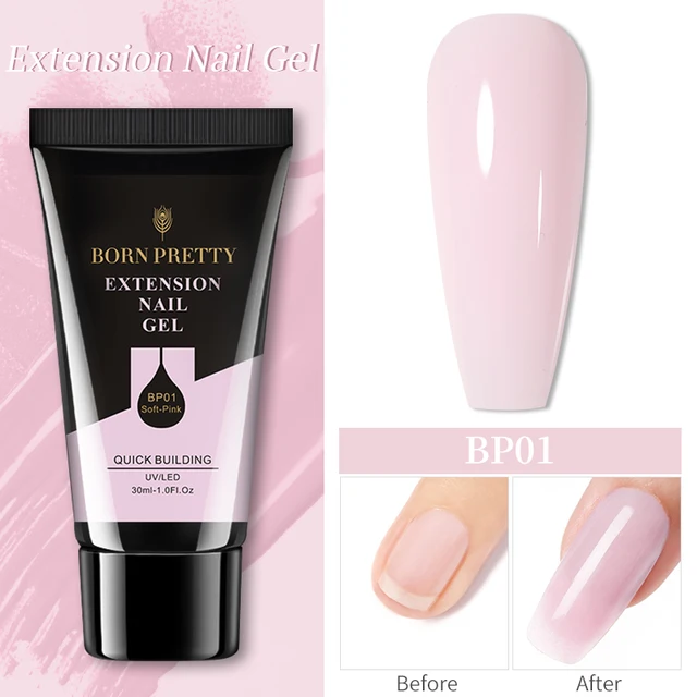 BORN PRETTY 30/20ml Glitter Acrylic Gel Finger Extension Silver Pink Extension Gel Soak Off Nail Art Gel Varnish BP01