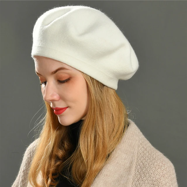 Bonnet béret femme hiver cachemire laine luxe jaune lx49