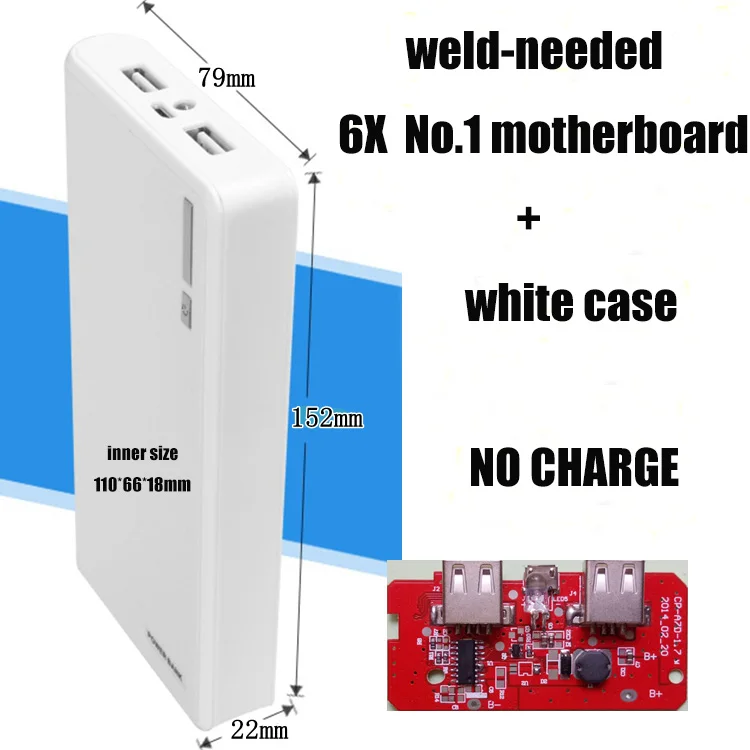 Портативный внешний 5В 1.5A, сделай сам, 6*18650 чехол Мощность внешнего аккумулятора, Батарея зарядка ящик для хранения платы ЖК-дисплея 3S 4S 8S без Батарея - Цвет: 6X